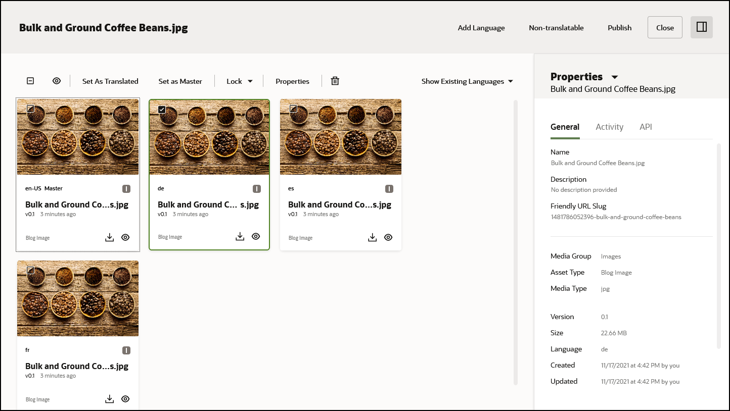 リンクされたトピックで説明されている言語の管理ダイアログ