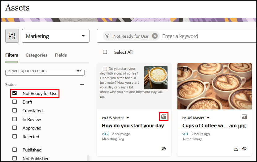 リンクされたトピックで説明されている、使用する準備ができていないアセット
