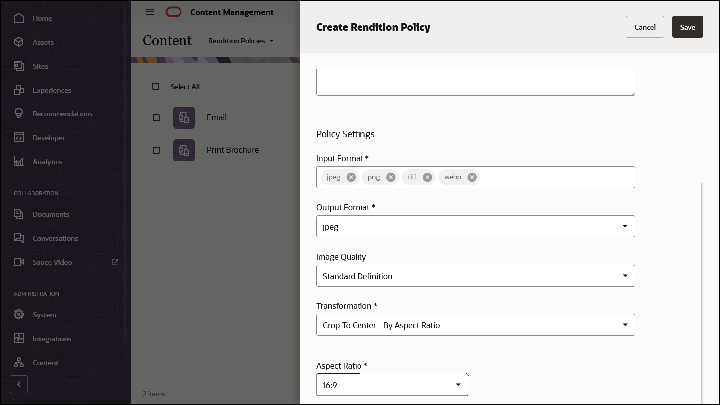 リンクされたトピックで説明されているレンディション・ポリシー・エディタ