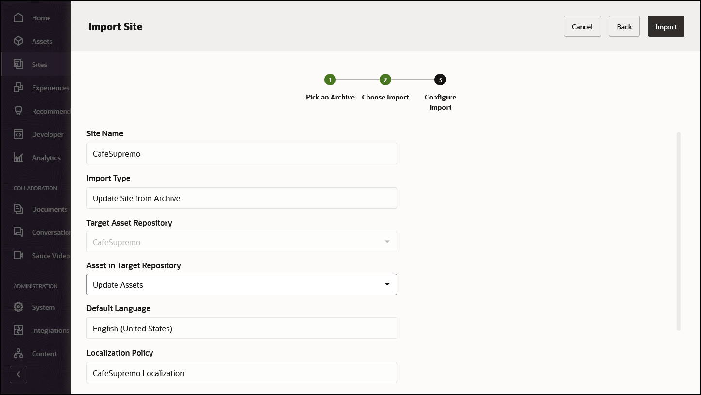 サイトのインポート・ウィザード、リンク・トピックの説明