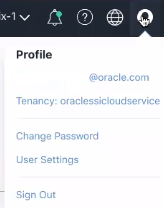 パスワードの変更、ユーザー設定およびサインアウトの選択項目を含むプロファイル・メニュー