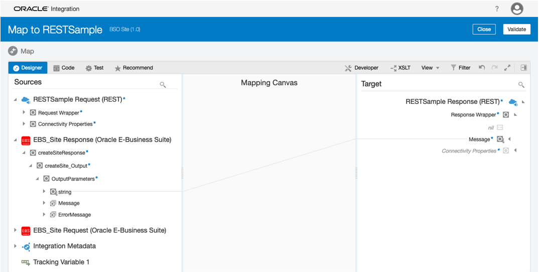ソース・セクションの文字列要素は、ターゲット・セクションのメッセージ要素にマップされます。