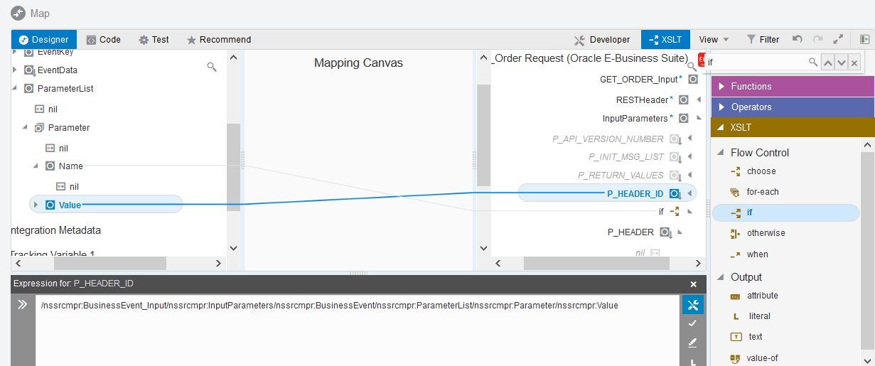 Value要素は、TargetセクションのP_HEADER_ID要素にマップされます。