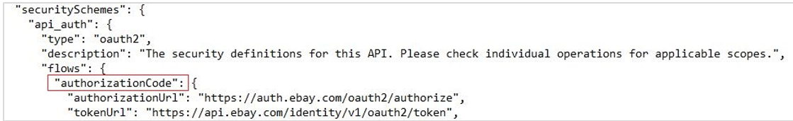JSONファイルのsecuritySchemesコンテンツが表示されます。