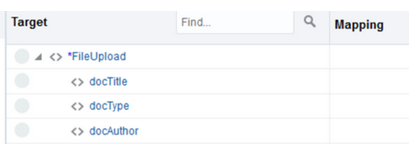 FileUploadターゲット要素、docTitle、docTypeおよびdocAuthorサブ要素