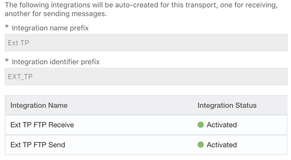 インテグレーション名プレフィクス・フィールドが一番上に表示されます。 この下には、統合識別子プレフィクス・フィールドがあります。 この下には、統合名および統合ステータスの列がある表があります。 