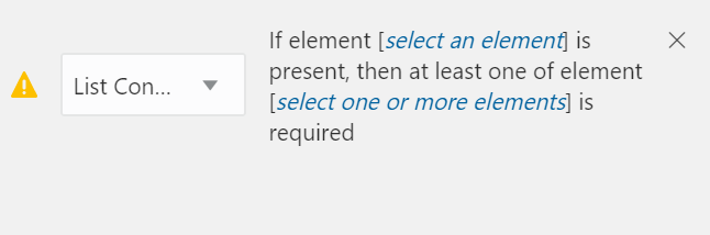 要素を選択するためのリンクおよび複数の要素を選択するためのリンクを含むリスト条件ルール。