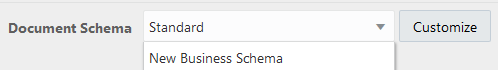 選択対象の新規スキーマを表示するために選択された「ドキュメント・スキーマ」フィールド。 右側にカスタマイズ・ボタンがあります。 