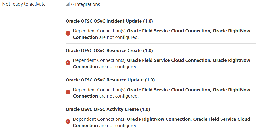 上部に「アクティブ化の準備ができていません」という語が表示されます。 構成が必要なものに関する詳細が表示されます。 この例では、アダプタ接続に構成が必要です。 
