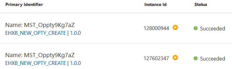 記録が正常に作成されたことを示す緑のアイコン(ステータス列に成功と表示されています)