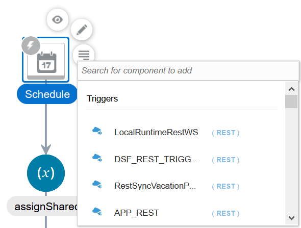 ドロップダウン・リストから選択するためのRESTアダプタ・トリガーが表示されます。