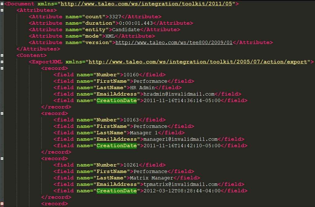 構造および複数のネームスペースが繰り返されるXMLファイル