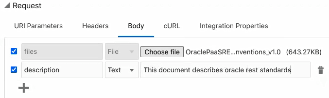 「本文」タブが選択されています。 次に2つの行を示します。 最初の行(ファイルとして識別)には、アップロードされたファイルが含まれます。 2行目(テキストとして識別)には、テキストの説明が表示されます。 「本文」タブが選択されています。 次に2つの行を示します。 最初の行(ファイルとして識別)には、アップロードされたファイルが含まれます。 2行目(テキストとして識別)には、テキストの説明が表示されます。