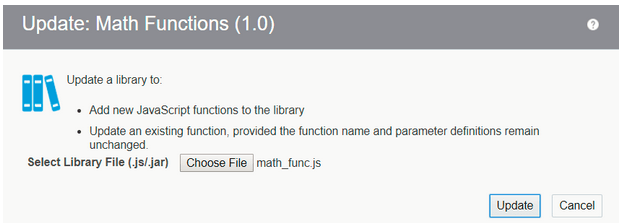 ファイルの選択ボタン、更新ボタンおよび取消ボタンを使用した関数の更新ダイアログ ファイルの選択ボタン、更新ボタンおよび取消ボタンを使用した関数の更新ダイアログ