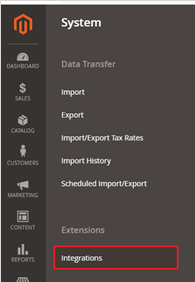 左側のナビゲーション・ペインでSYSTEMアイコンが選択されています。 その後、使用可能なオプションのリストから統合アイコンが選択されます。 