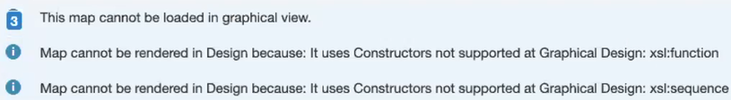 数値アイコンが展開され、グラフィカル・ビューでマップをロードできない理由に関する3つのメッセージが表示されます。