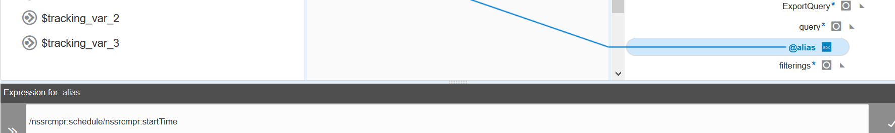 ExportQuery→queryで@alias要素の値を設定します。