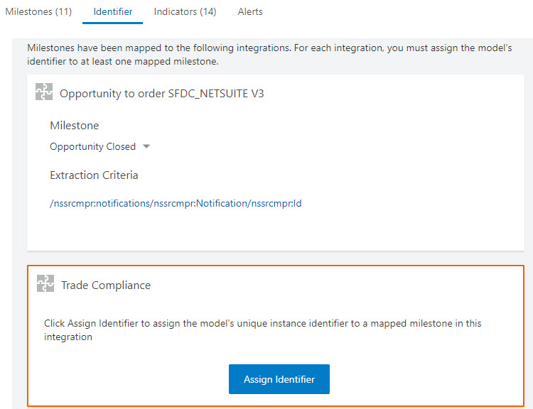 マイルストン割当および識別子の割当ボタンが表示された識別子ページ