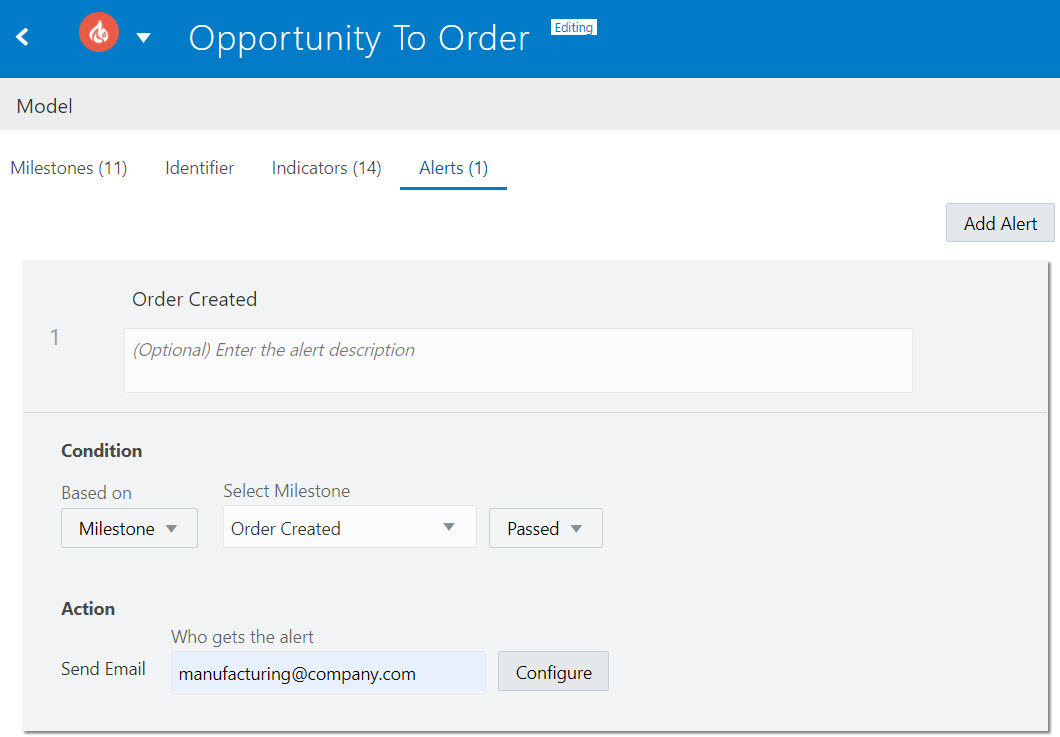 モデル・エディタでアラートが定義されている場合のアラート・ページ