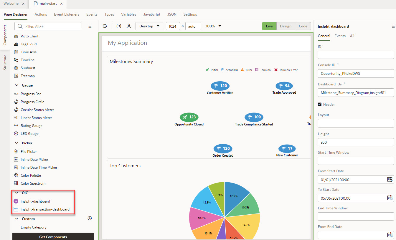 Visual Builderページ・デザイナの埋込みダッシュボード