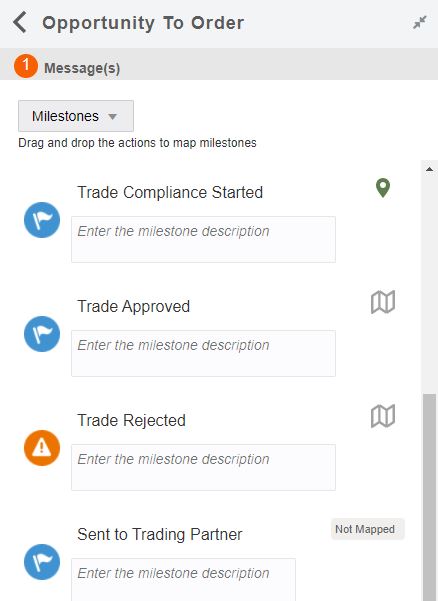 マッピングのステータスを示すアイコンが表示されたマイルストーン・ペイン。