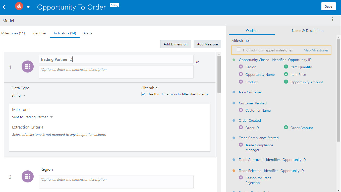 インジケータが定義されたインジケータ・ページが表示されたモデル・エディタ