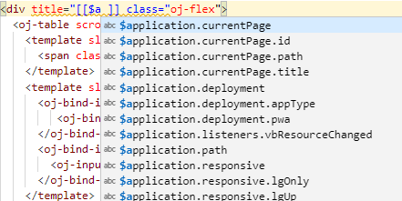 Image showing attribute value insight triggered triggered for expressions after $a when you enter <div title="[[ $a ]]".