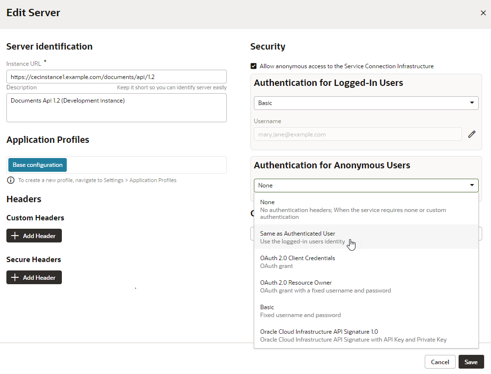 service-connections-authentication-tab.pngの説明は以下のとおりです