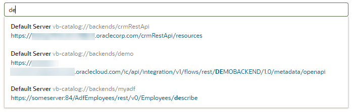サービス接続の作成時に表示されるバックエンドのリスト