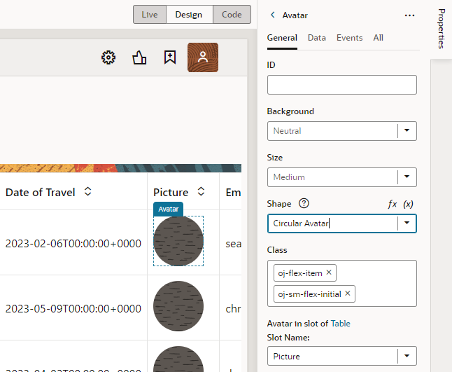 table-avatarproperties.pngの説明は以下のとおりです