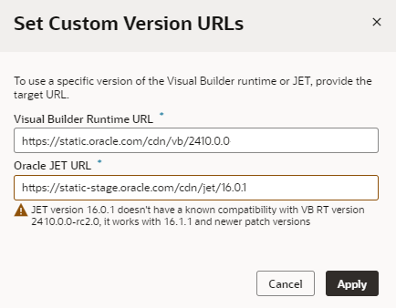 「カスタム・バージョンURLの設定」ダイアログ