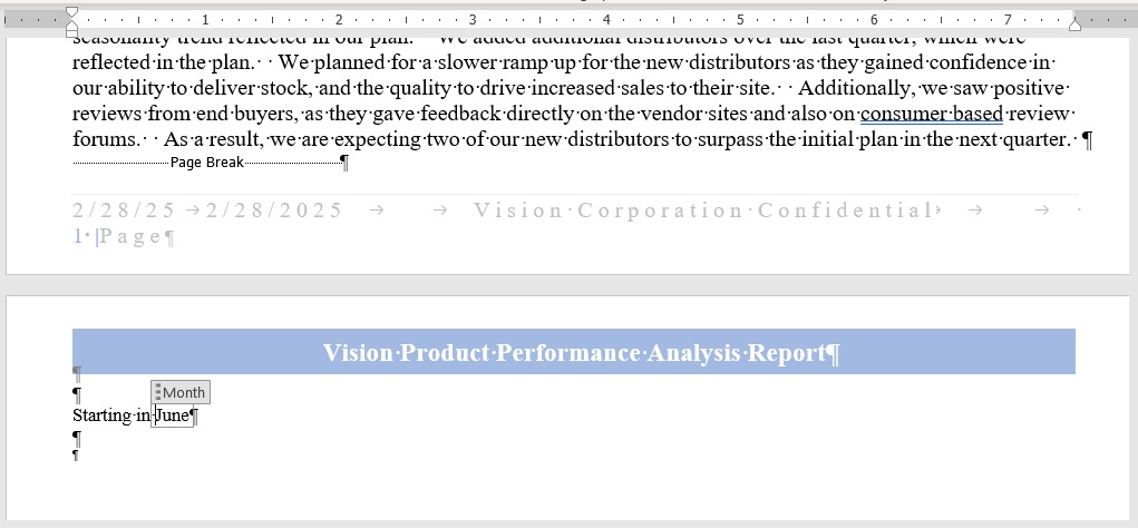 月の共有変数を挿入した結果を示すドックレットの一部。