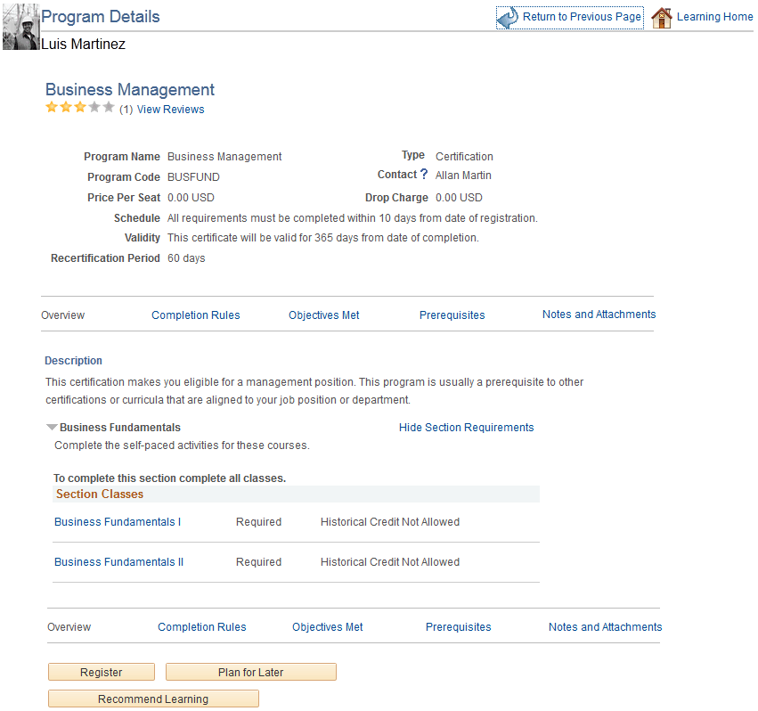 Program Details page