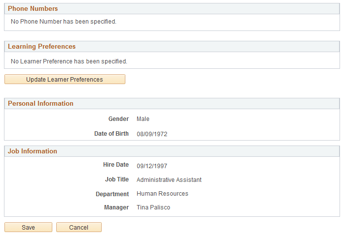 Personal Information Home page (2 of 2)
