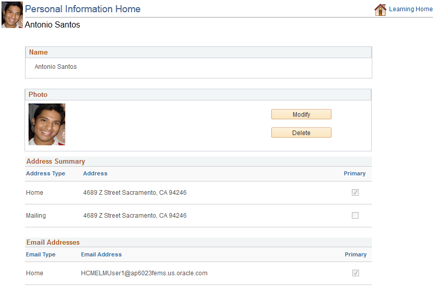Personal Information Home page (1 of 2)