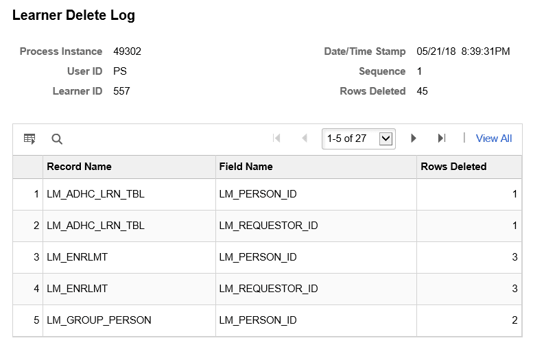 Learner Delete Log page