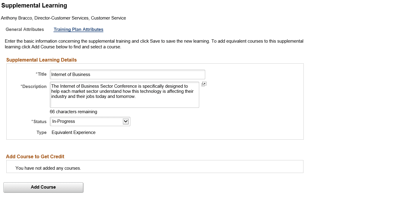 Supplemental Learning (add) page (1 of 2)
