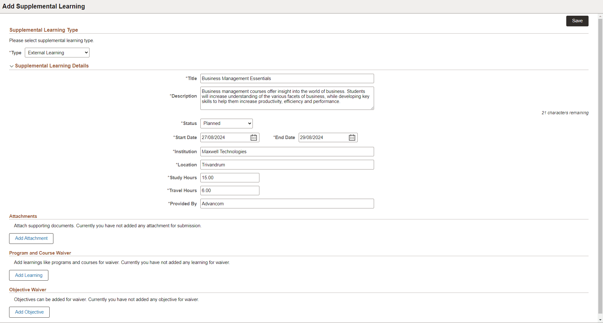 Add Supplemental Learning