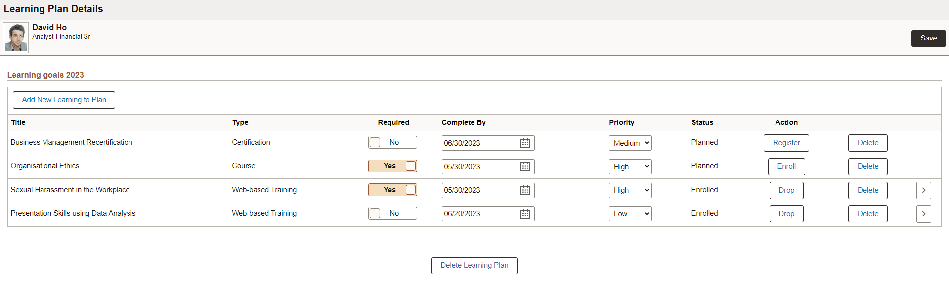 Learning Plan Details Page