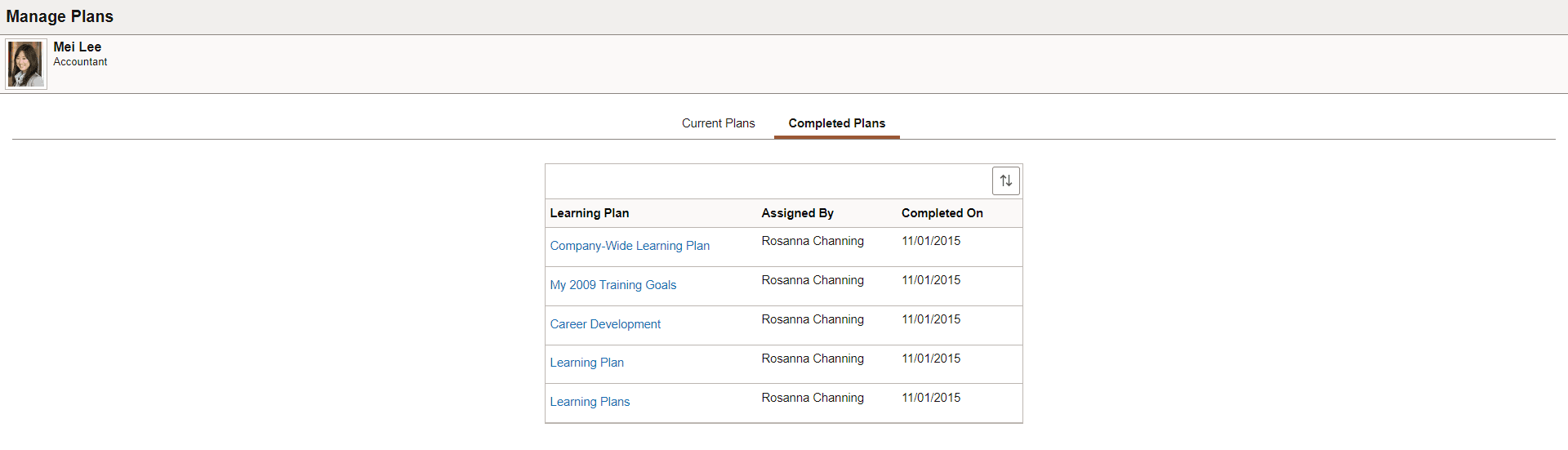 Completed Plans Tab in Manage Plans Page