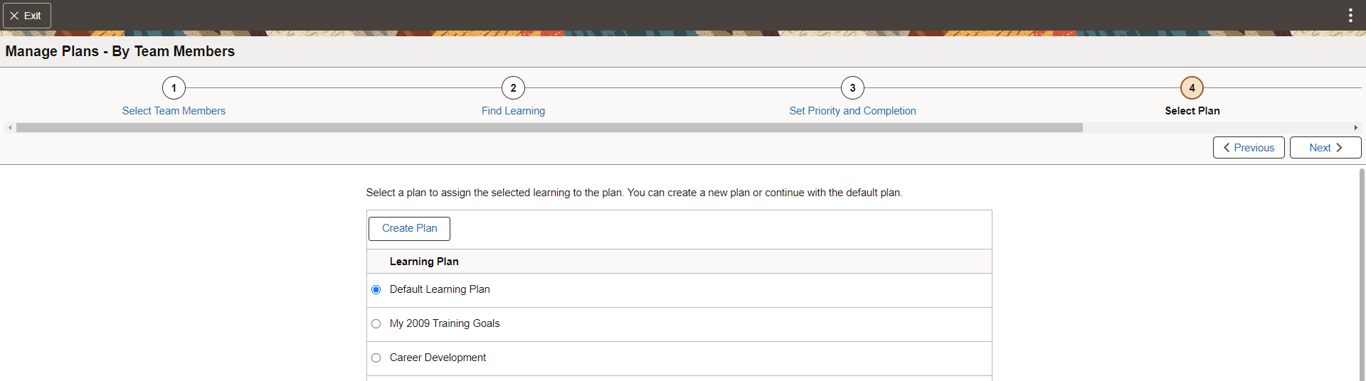 Select Plan Step of Manage Plans By Team Members
