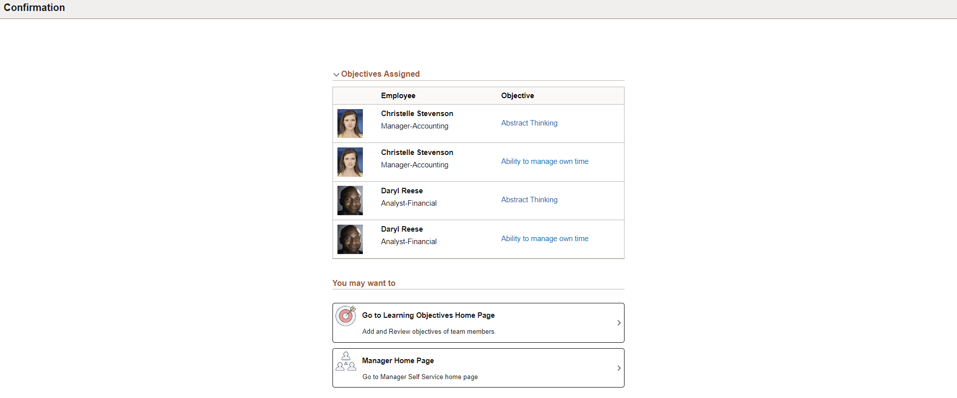 Confirmation (Assign Objectives)