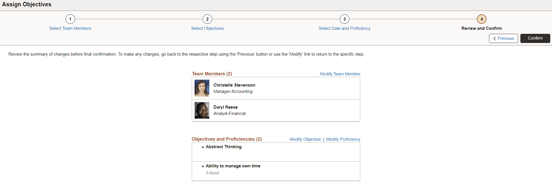 Review and Confirm (Step 4 of 4 - Assign Objectives AG)