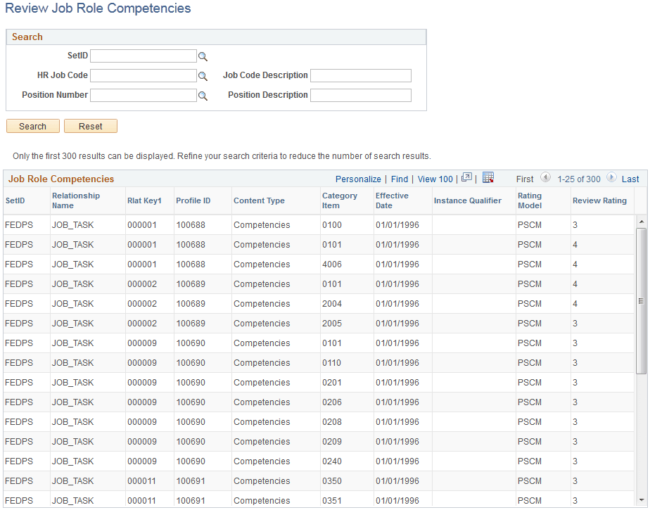 Review Job Role Competencies page
