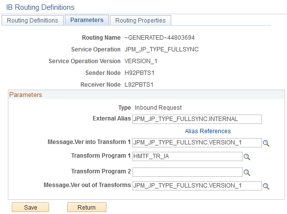 Parameters page for the JPM_JP_TYPE_FULLSYNC inbound routing