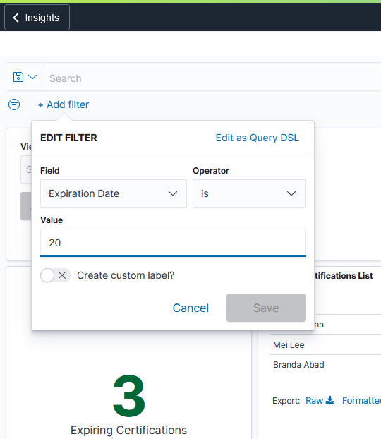 Certifications by Manager Expiring Certifications Visualizations2