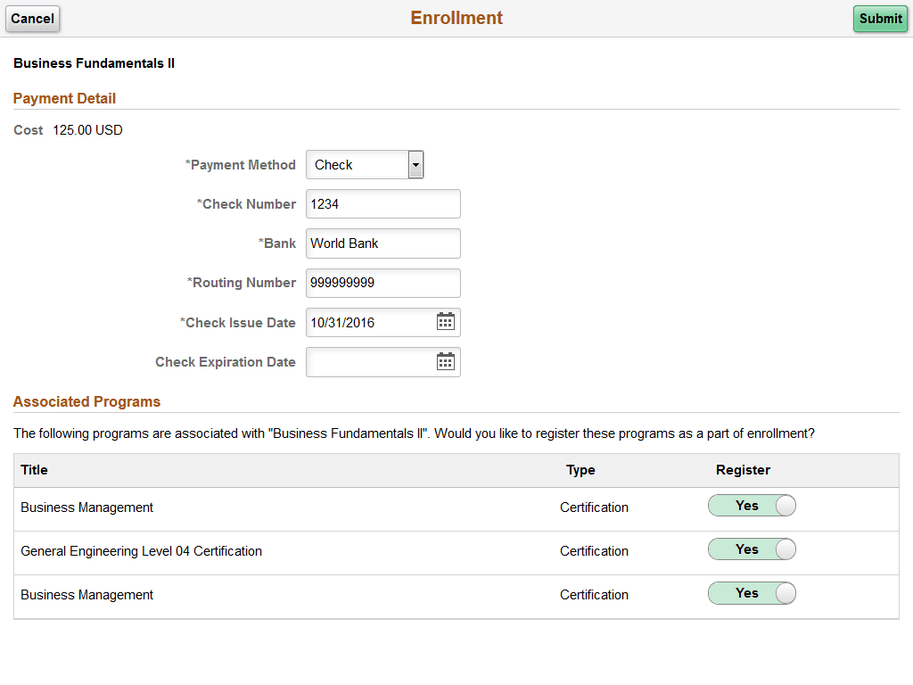 Enrollment page (external learner)
