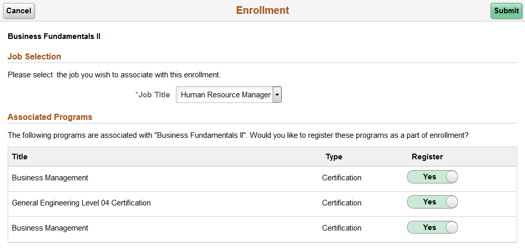 Enrollment page (internal learner)