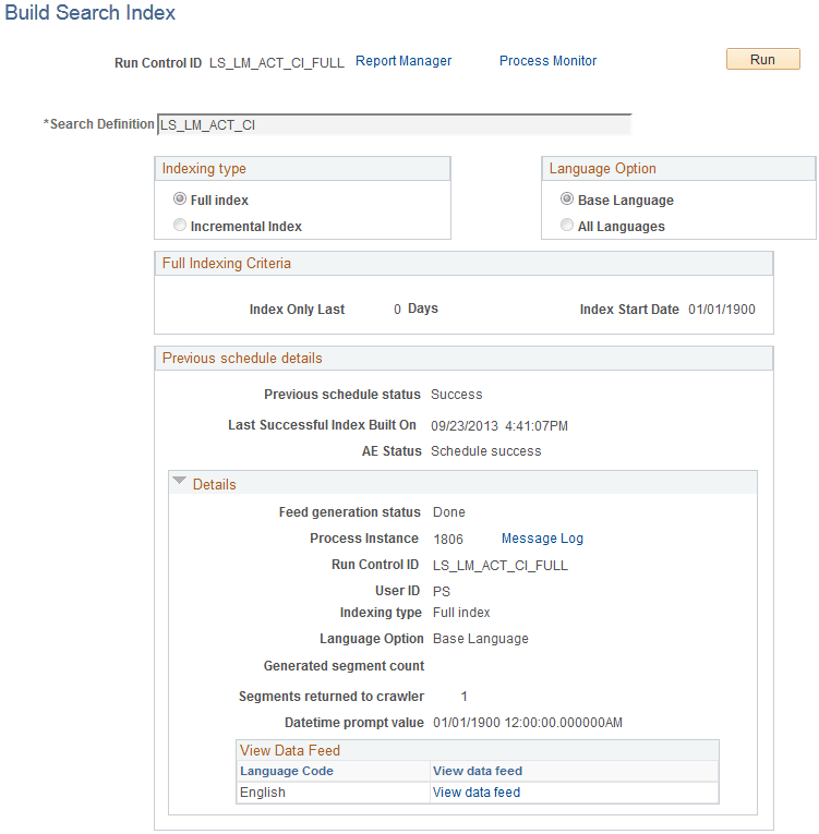 Build Search Index page