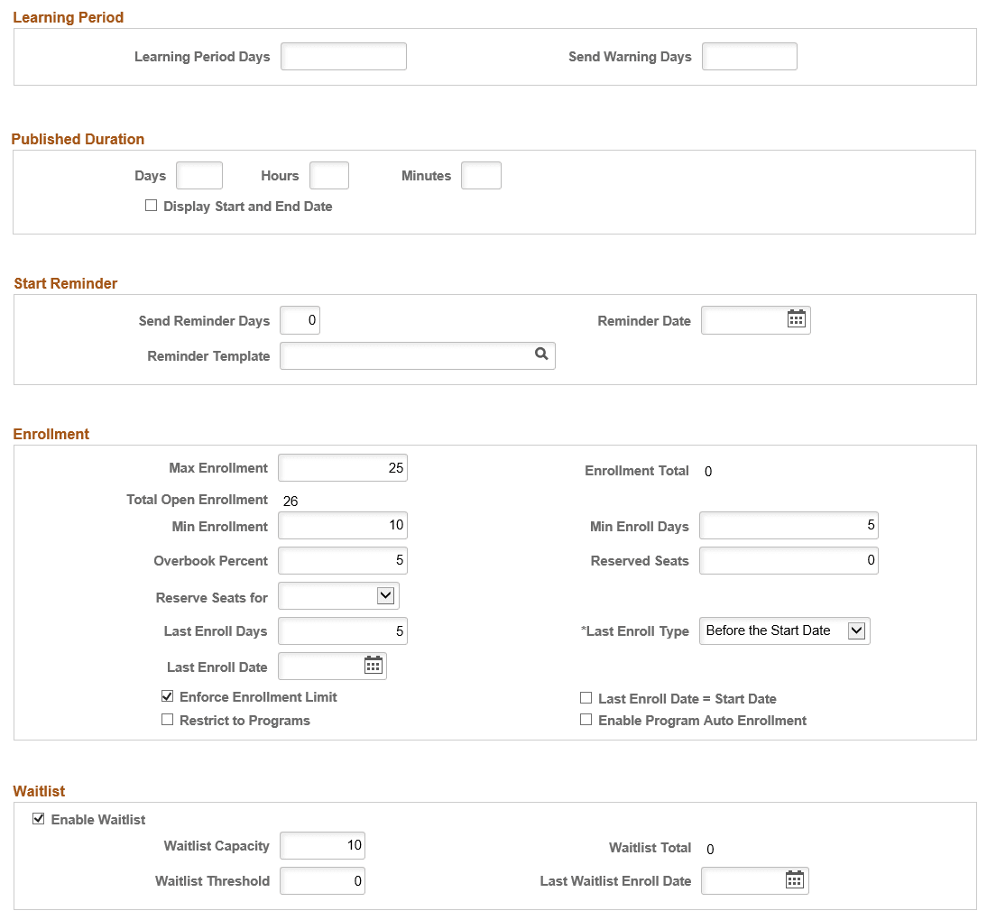 Maintain Classes - Class Details page (2 of 3)